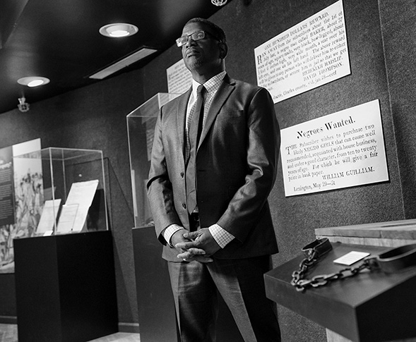 Daniel Walker at the San Bernardino County Museum, which features the exhibit Footsteps to You: Chattel Slavery (Photo: Sandy Huffaker)