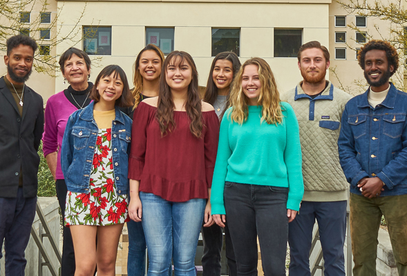 The 2018-19 Mundt Peace Fellowship winners with Davida Huchel, second from left, co-trustee of the Mundt Peacemakers Fund