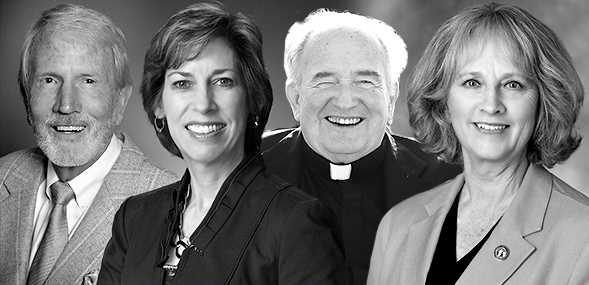 The 2019 honorary degree recipients are: Christoper Sickels, Ellen Ochoa, Father Joe Carroll and Sally Roush.