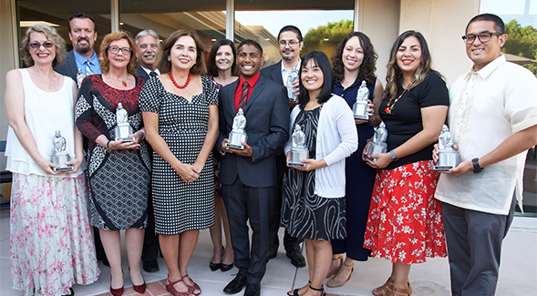 A number of the Presidential Staff Excellence Awards winners with SDSU President Adela de la Torre.