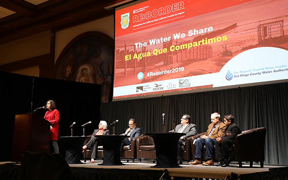 SDSU President Adela de la Torre addresses attendees of the Re:Border Binational Conference.