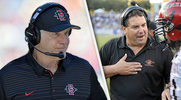 Rocky Long (left) and Brady Hoke
