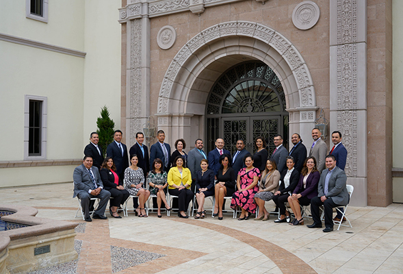 The National Community College Hispanic Leadership Fellows Program hosts about 25 administrators annually. Pictured above: the 2019 cohort, at the University of San Diego.
