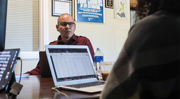 Joey Estrada met with staff at the San Diego nonprofit Paving Great Futures.