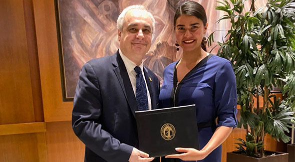 Eugene Olevsky, dean of SDSUs College of Engineering and Maricruz Carrillo.