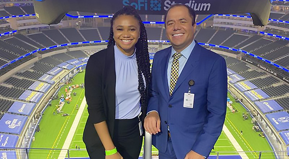 Tatum Lockett (SMBA 19) and Roberto Castro (SMBA 11) at SoFi Stadium in Los Angeles