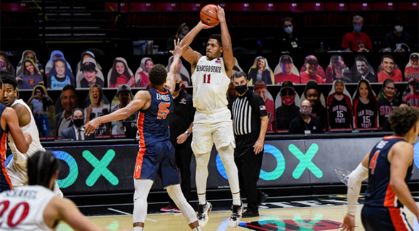 SDSU forward Matt Mitchell takes a jumpshot in a 65-60 victory over Pepperdine University on Dec. 6.
