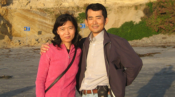 SDSU geography professor Li An (right) with his wife Yanqun in Solana Beach.