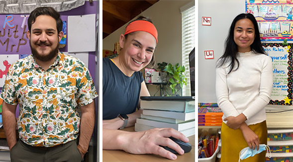 SDSU student teachers (from left) Jake Palacio, Valerie Salgado and Tasha Irianto