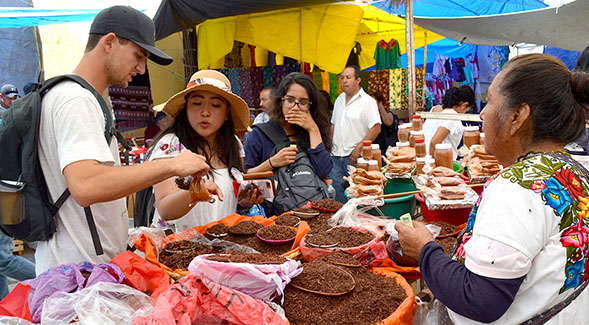 Students learned about insects as a source of protein at a market in Oaxaca, Mexico during a Summer 2018 field study program  funded by the U.S. Department of Agriculture. (Photo: SDSU SOULA Project)