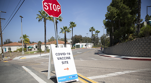 Sign for a COVID-19 vaccine site.