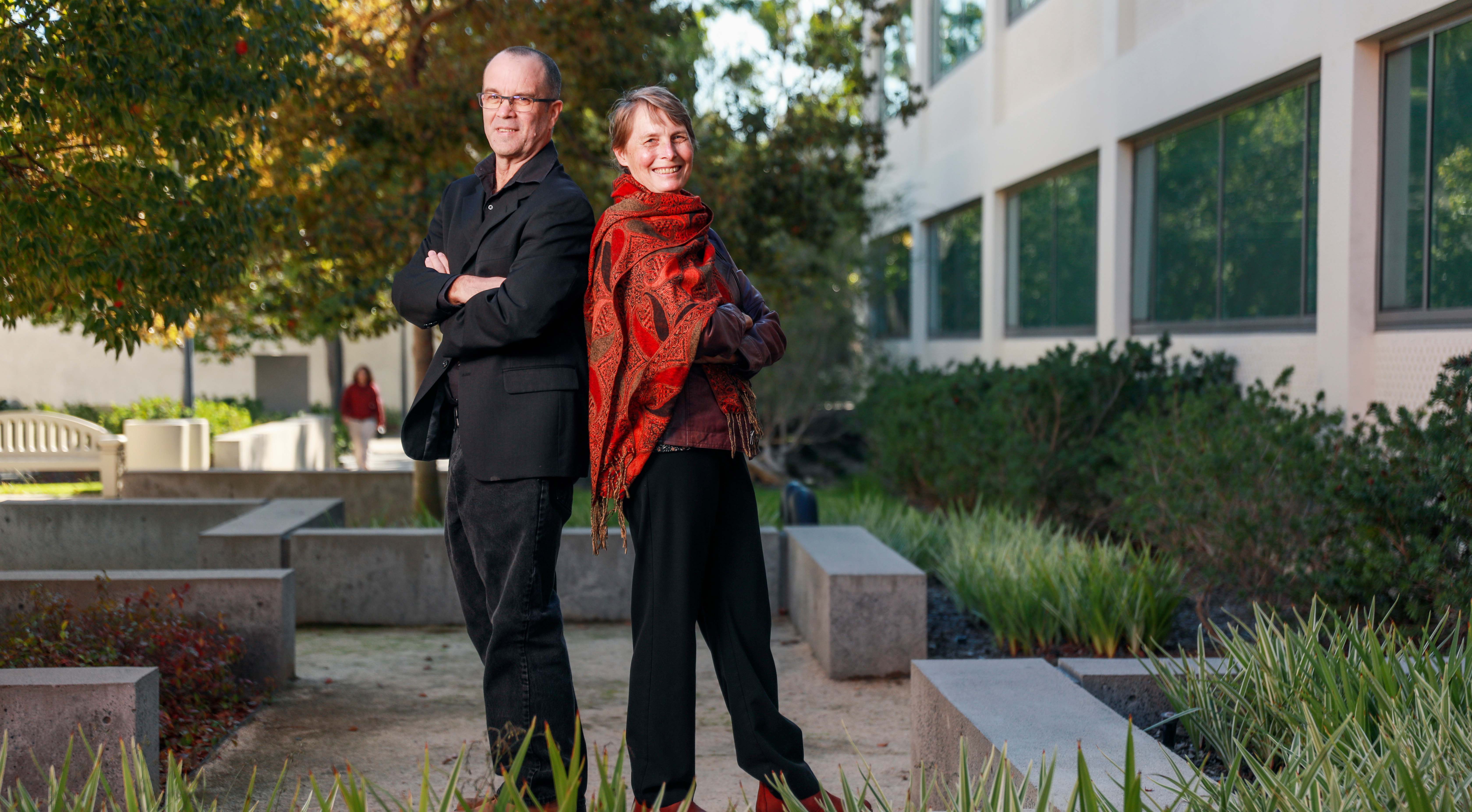 Sergio Rey and Janet Franklin, outside SDSU's Storm Hall (Photo: Sandy Huffaker)