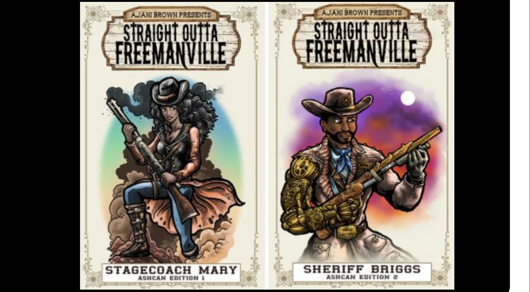 Covers of the award-winning comic book Straight Outta Freemanville, a fantasy comic featuring historical figure Stagecoach Mary, written by SDSU lecturer Ajani Brown.