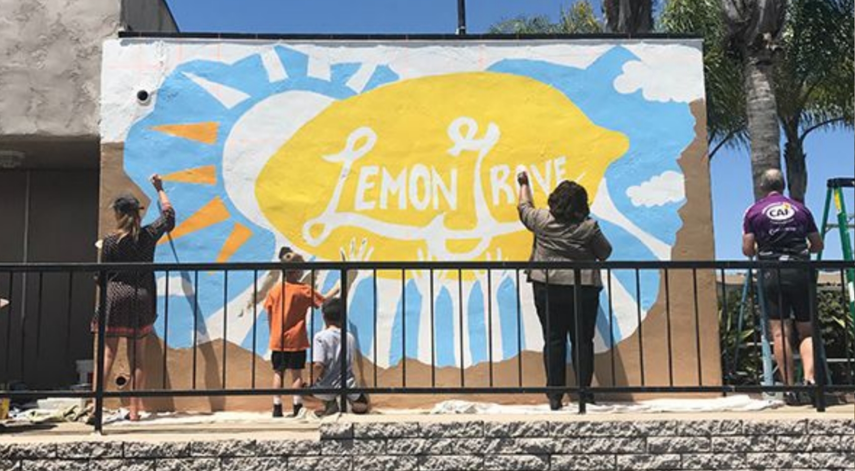 Students in SDSUs Sage Project and Lemon Grove community members painted a mural on the side of the Lemon Grove Recreation Center. (Credit: City of Lemon Grove)