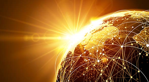 The SDSU CIBER program received a $1.28 million grant from the U.S. Department of Education. Above, a symbolic image of global connections and a rising sun. (Adobe Stock Images)