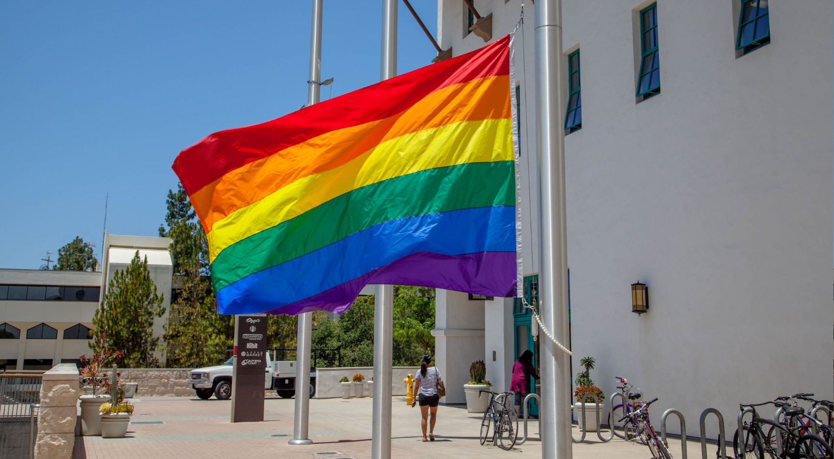 The flag symbolizes the diversity of sexual orientation and gender identities on campus.