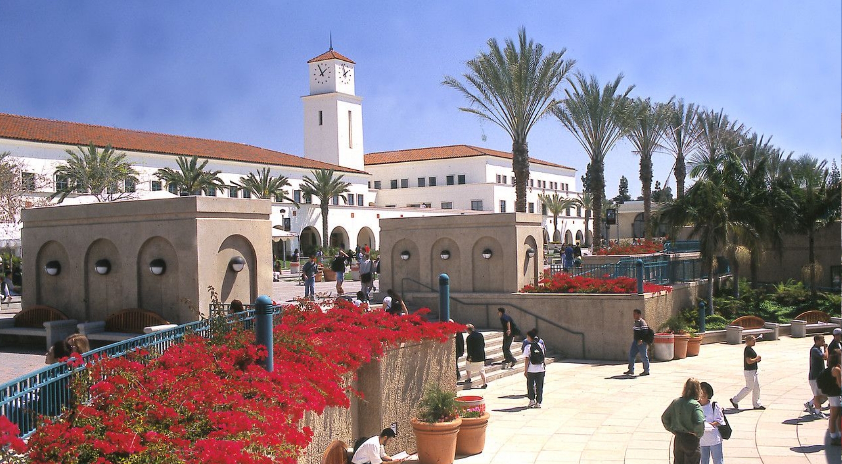 View of San Diego State University from Malcolm A. Love Library looking east across Centennial Plaza. (SDSU)