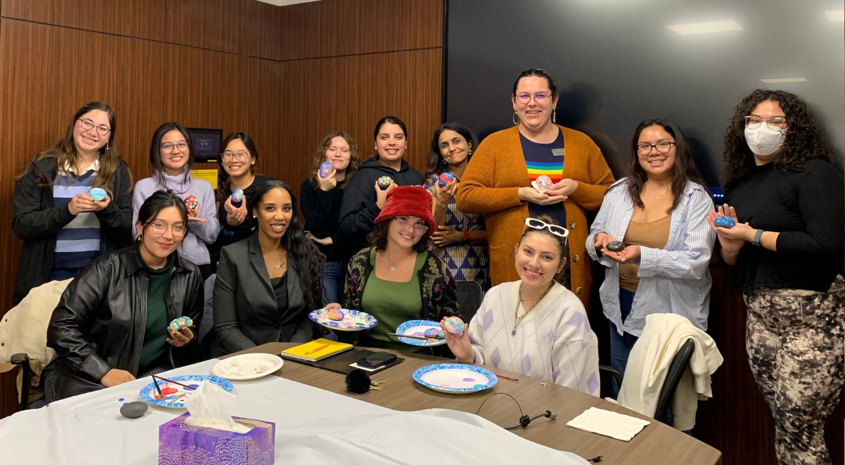 Daniela Narvaez, seated in the middle with red hat, is hosting a support group for women in STEM majors in hopes of increasing graduation and retention rates.