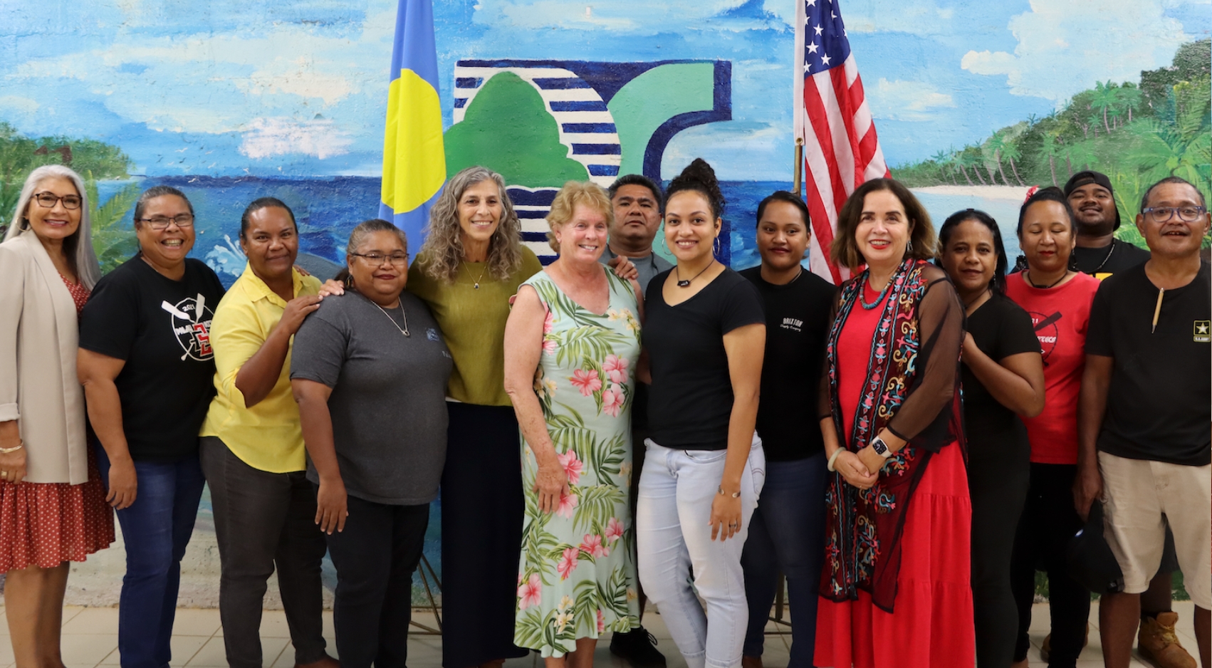 SDSU President Adela de la Torre (fifth from right) met with graduates of degree programs offered in the Republic of Palau.