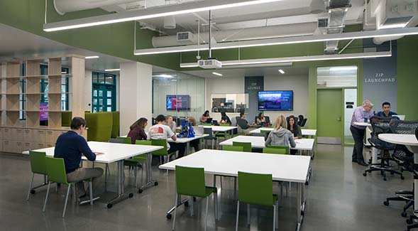 SDSU has started a Founders' Pledge program to encourage philanthropy by future entrepreneurs. Pictured above: A view of the ZIP Launchpad work space.