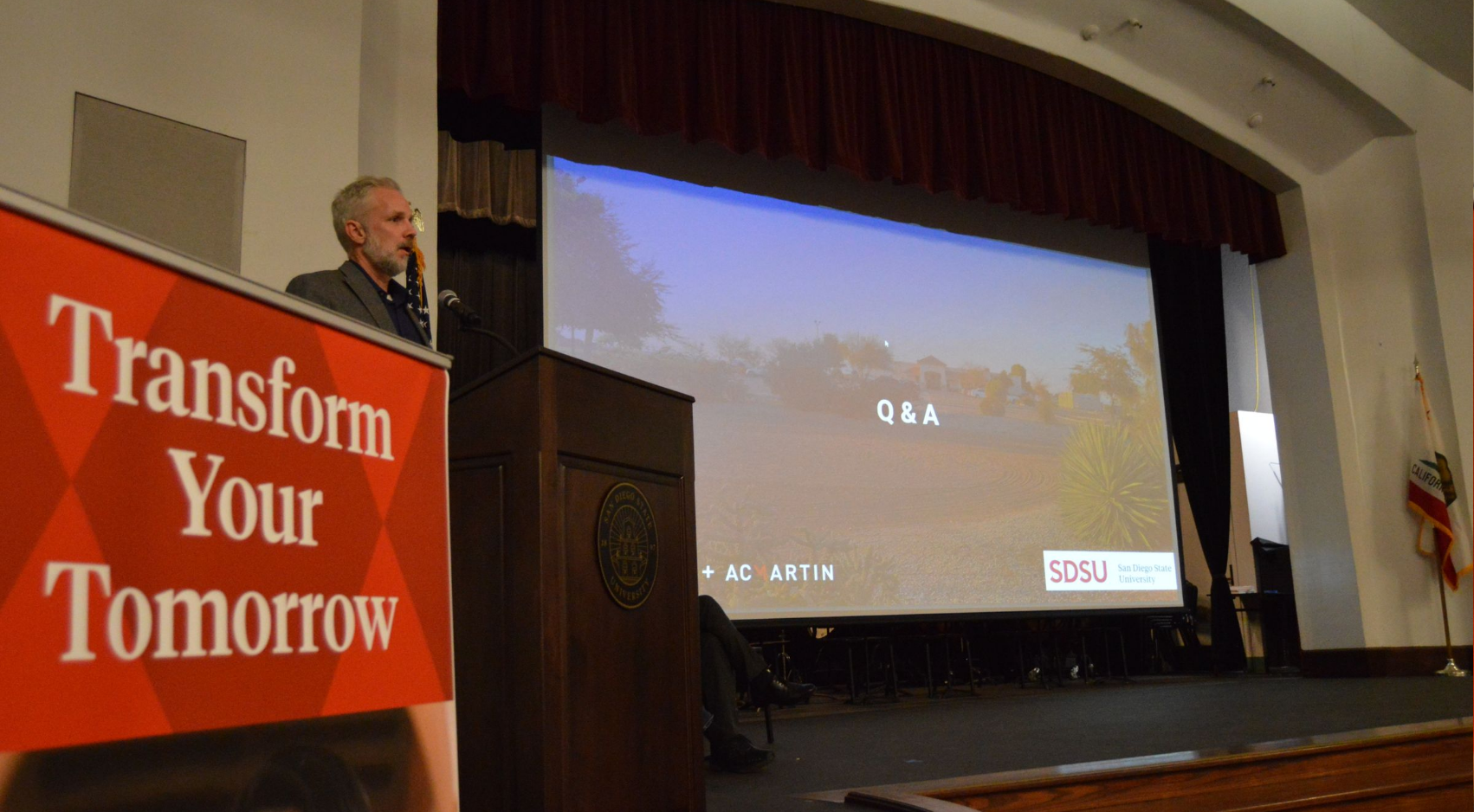 Christopher Sullivan, Sundt Construction, speaks during at SDSU Imperial Valley Rodney Auditorium during a listening session with the public.