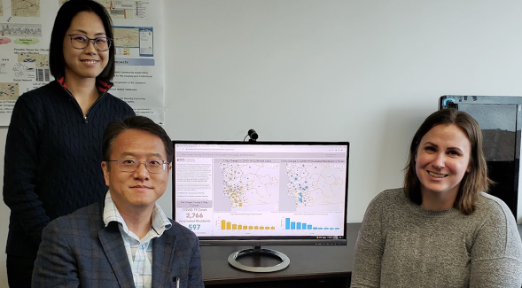 An interdisciplinary team of SDSU researchers, including geographers Jaehee Park, Ming-Hsiang Tsou and Jessica Embury co-authored the study. (Courtesy of Ming-Hsiang Tsou)