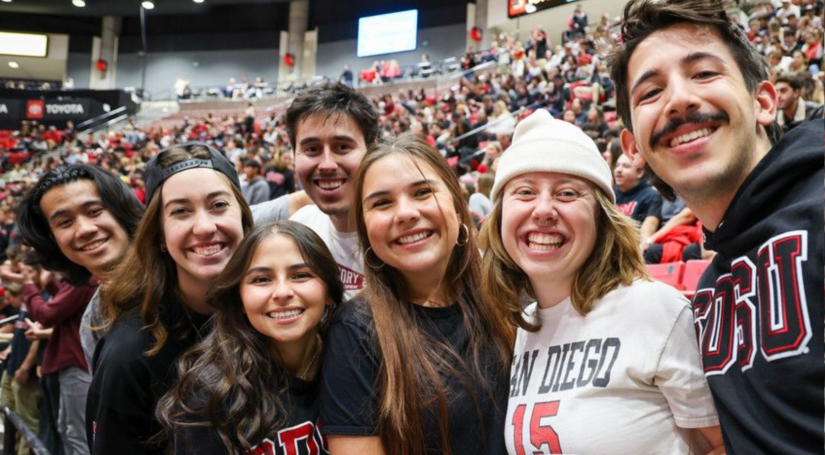 SDSU Aztecs basketball fans celebrate the men's team 72-52 home court win over Boise State at Viejas Arena, Feb 3, 2023. (SDSU)