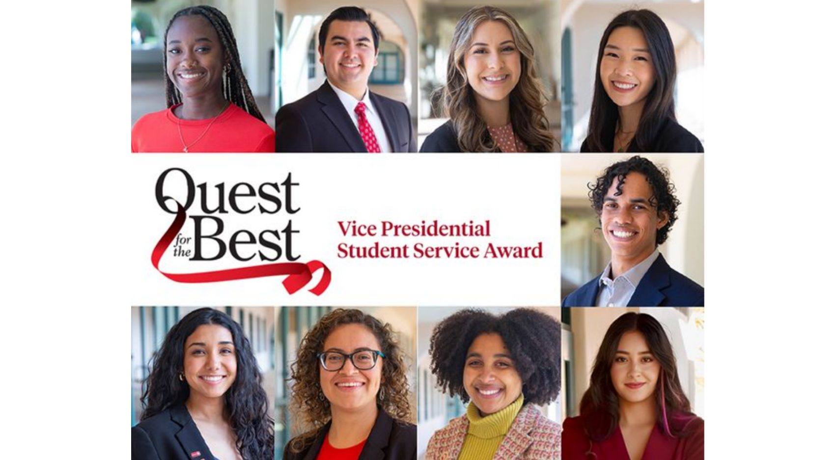 Nine SDSU students named winners of the annual Quest for the Best Award Vice Presidential Student Service Award. (SDSD)