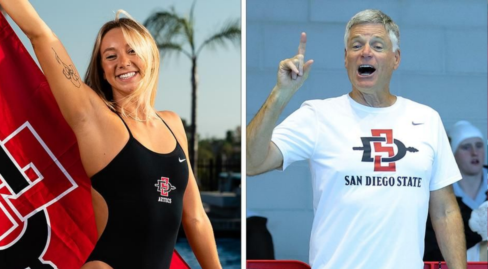 SDSU swimmer Alex Roberts (left) and coach Mike Shrader received Mountain West conference honors this week. (SDSU)
