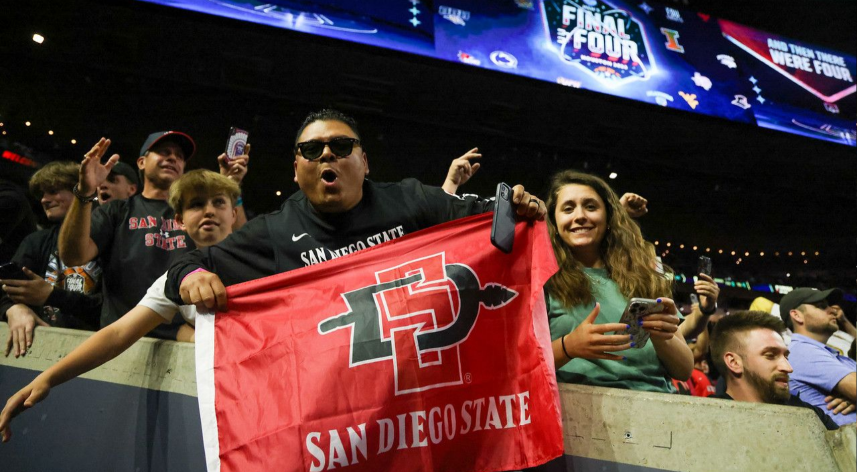 Aztecs fans cheer on the SDSU men's basketball team during their Final Four game against Florida Atlantic. (SDSU)