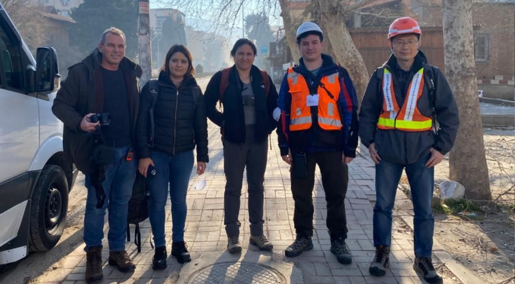 The Structural Engineering Team, Team Mountain Goats, on-site in Turkey. L-R: Robert Dowell, team leader Gulen Ozkula, Ayse Hortacsu, Tunc Deniz Uludag, Jui-Liang Lin (Courtesy photo)