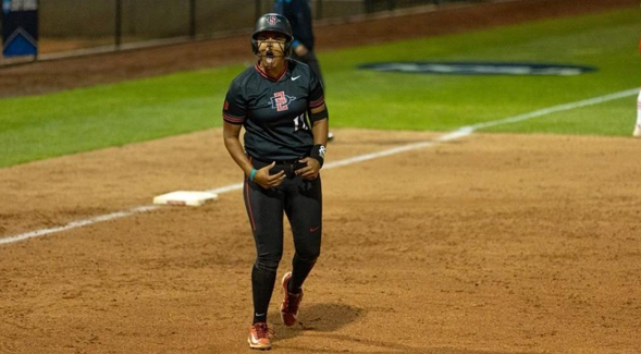 SDSU Aztecs softball player AJ Murphy celebrates on the field during NCAA Super Regionals. (SDSU)