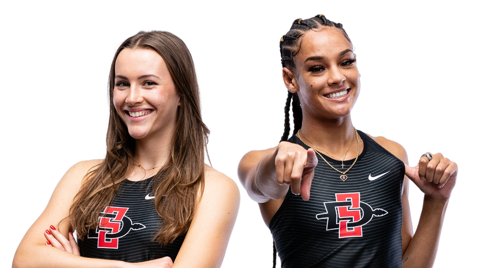 SDSU's Jenna Fee Feyerabend (left) and Simone Johnson wrapped their season at the 2023 NCAA Outdoor Championships. (SDSU)