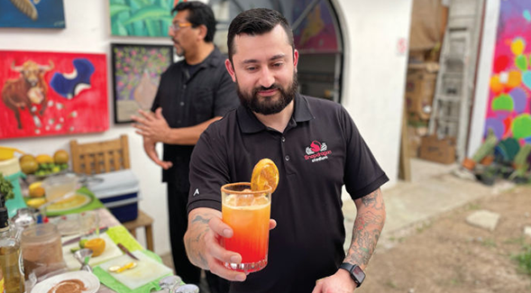 Cheers from Enrique Hernandez, executive chef at Snapdragon Stadium. (Benjamin Eisenstein / SDSU)