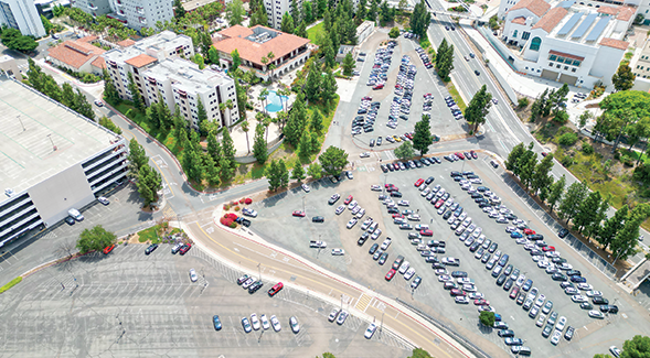 An aerial image of the SDSU parking lot. (SDSU)