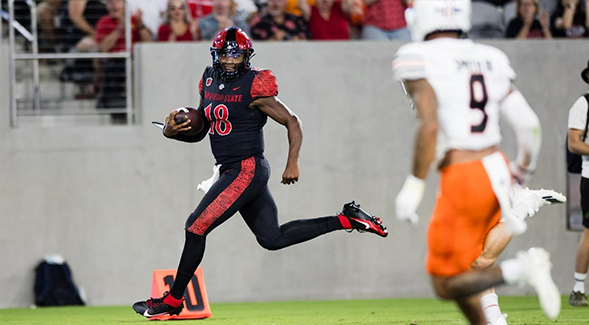 San Diego State football beat Idaho State 36-28 Saturday night at Snapdragon Stadium. (Derrick Tuskan / SDSU)