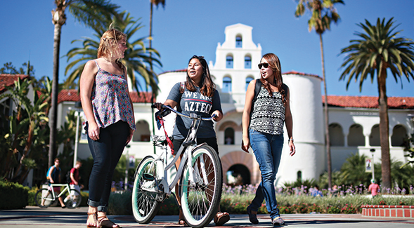 SDSU students walk past Hepner Hall. (SDSU)