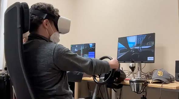 An SDSU researcher assisted in the development of an AI-based tool to help autistic individuals feel more comfortable driving. Above, a research participant put a simulator into use.