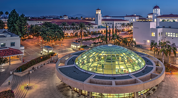 SDSU's Malcolm A. Love Library in the foreground. (SDSU Photo)