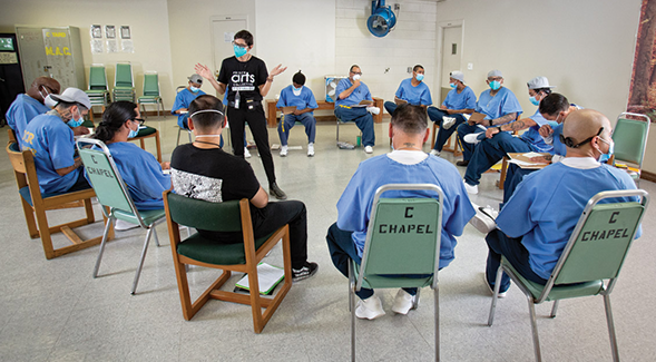 Professor Annie Buckley with students in 2022. (Photo by Peter Merts)