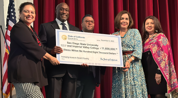 From left: SDSU Imperial Valley Dean Gina Nuez-Mchiri, IVC President Lennor Johnson, Assemblymember Eduardo Garcia, SDSU President Adela De la Torre and  IVC Board Clerk Isabel Solis. (SDSU)