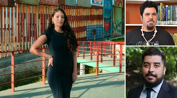 Vannessa Falcon Orta, Gilberto Reyes (top right) and Efren Lopez guide transborder students to pursue research and teaching opportunities around social justice issues. (Arturo E. Rivas/SDSU)