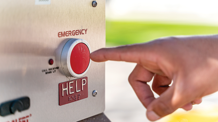 During emergencies, to include situations in which you or others are being threatened, dial 9-1-1 or use any emergency blue light phone located throughout campus.