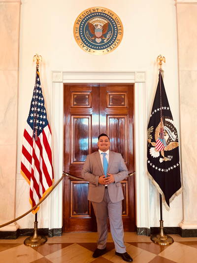 SDSU Raul Leon stands outside of the president's office in the White House, in Washington, D.C.