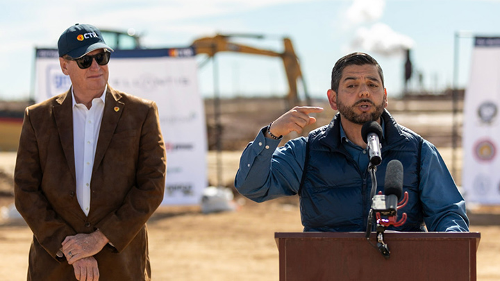 U.S. Representative Raul Ruiz (CA-25) speaks at CTR’s lithium extractor groundbreaking in Imperial Valley on January 26, 2024. (Courtesy of CTR and Darco Productions)