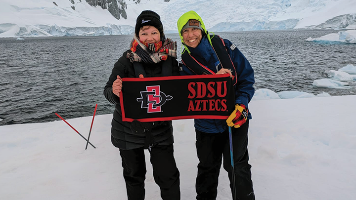Linda Lara-Jacobo (left), associate professor of public health, is the first professor at SDSU Imperial Valley to visit Antarctica for a research trip.
