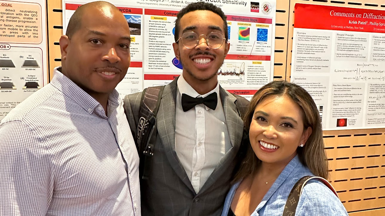 Speight and his parents, Rodney Speight Sr. and Wyme Speight, attend the Final Presentation Symposium at University of Maryland, where he and the other interns showcased their work via oral and poster presentations.