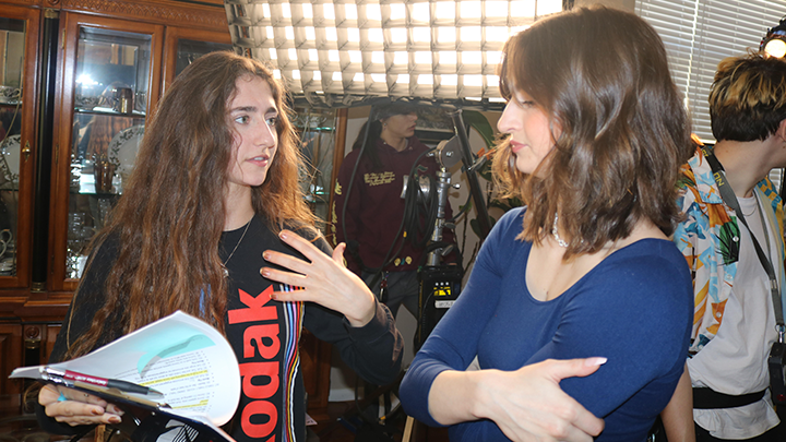 Emilie Anderson, director and writer on set of the film "Shayna Punim"  with Jessica Fernstrom playing the main character, Donna.