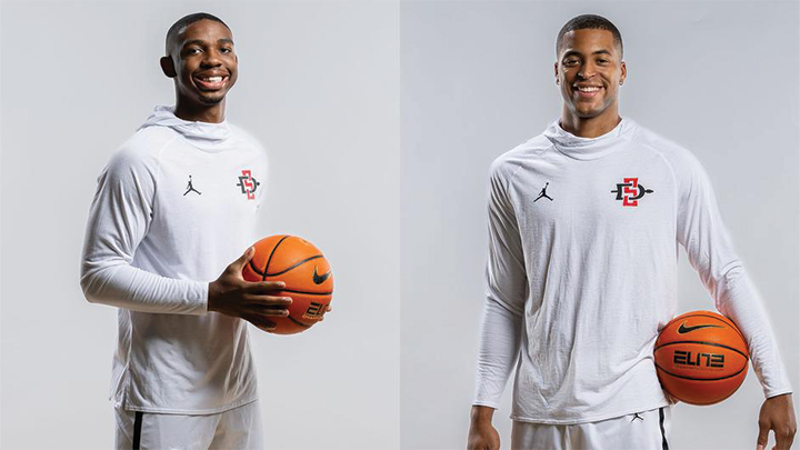 SDSU Aztecs basketball players Lamont Butler (left) and Jaedon LeDee.