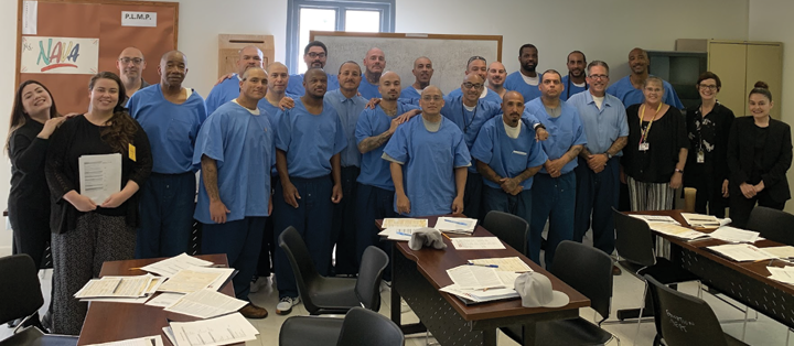 Team members from SDSU and Centinela State Prison with one of the two first cohorts of students in the SDSU-VISTA program. (SDSU)
